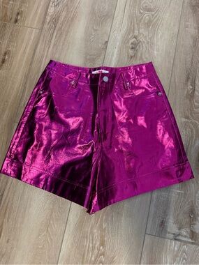 Buddy Love Metallic Hot Pink High Waist Shorts
